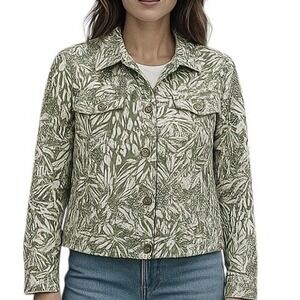 Tahari Tropical‎ Print Linen Blend Blazer Jacket Womens Size Medium Forest Fairy